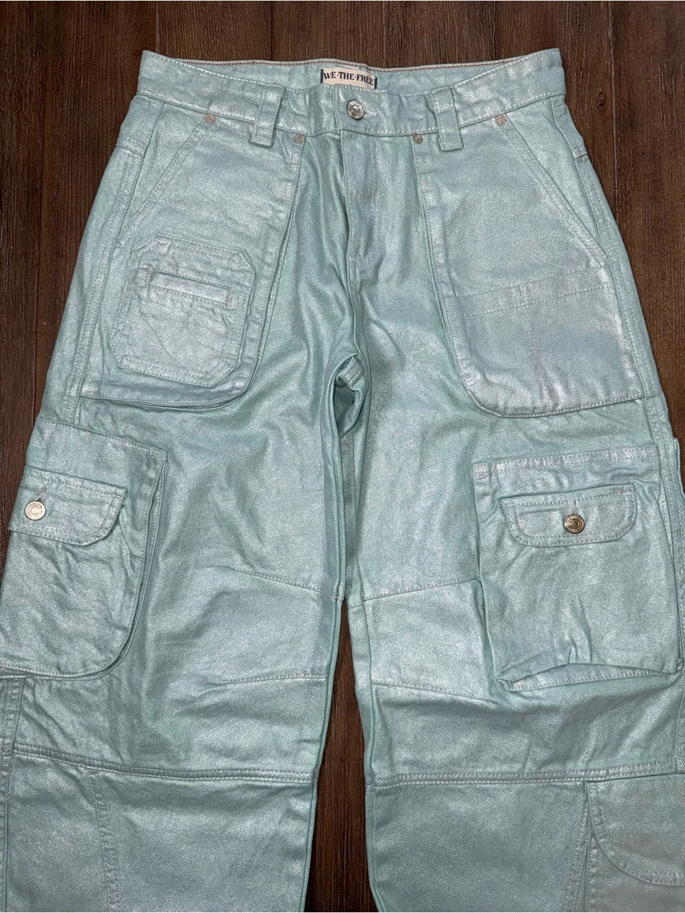 Free People Lap Of Luxury Barrel Cargo Jeans 26 parachute baggy slouchymetallic
